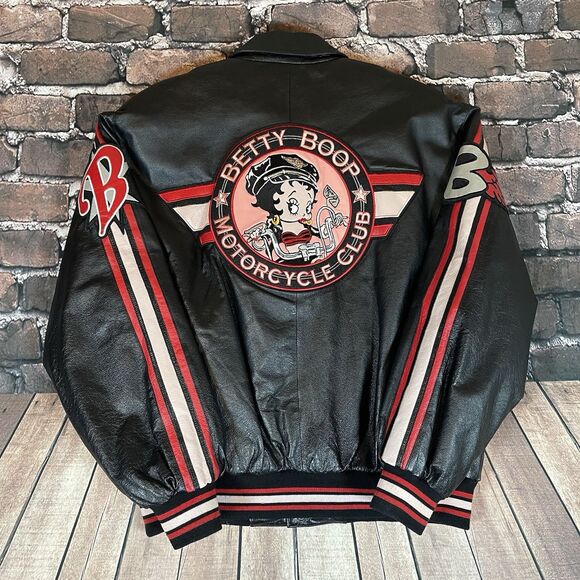 Vintage Betty Boop Motorcycle Club Leather American Toons Bomber Jacket Size XL - Picture 1 of 16